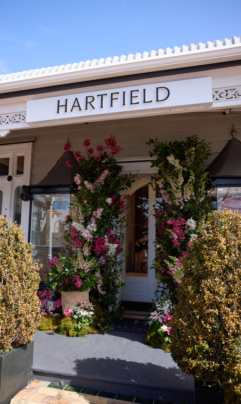 The flower-framed entrance to Hartfield Jewellers at 327 Parnell Road