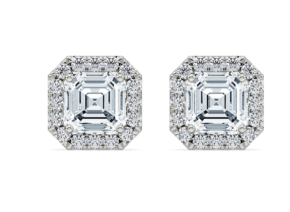 Royal Asscher - Vera Halo Stud - Asscher Cut 0.50 - 0.52ct - White Gold