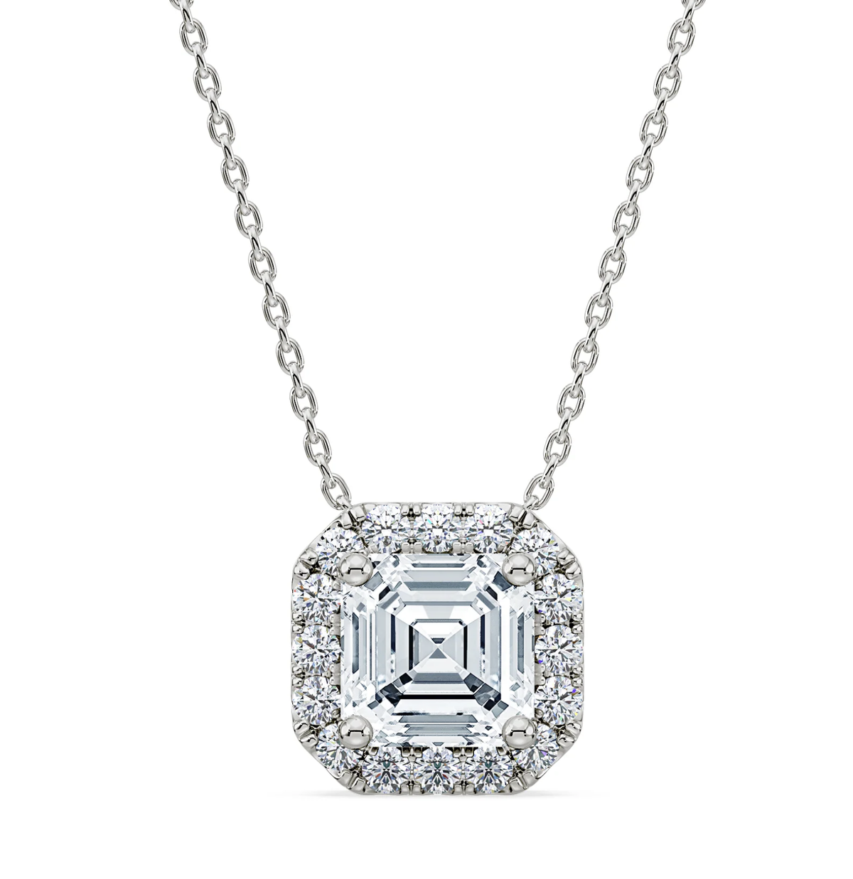 Royal Asscher - Lorraine Halo Diamond Pendant - Asscher Cut 0.77ct - White Gold