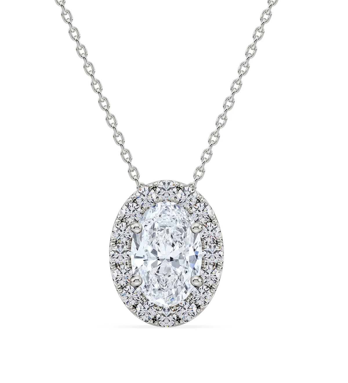 Royal Asscher - Lorraine Halo Diamond Pendant - Oval Cut 0.79ct - White Gold